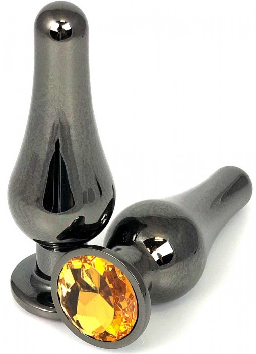 Черная удлиненная анальная пробка с оранжевым кристаллом - 8 см. - Vandersex - купить с доставкой в Ростове-на-Дону
