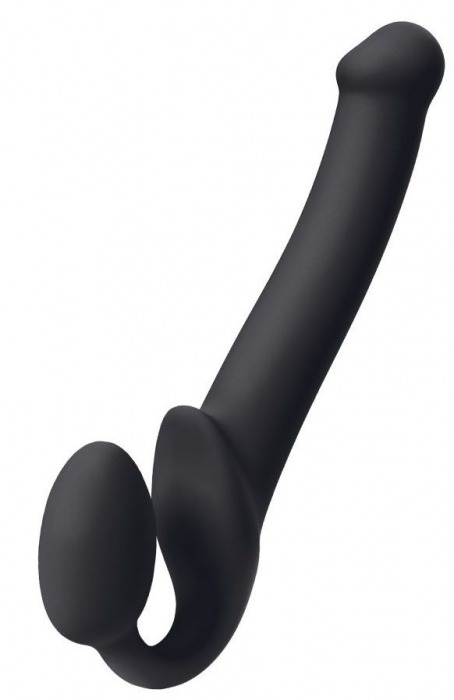 Черный безремневой страпон Silicone Bendable Strap-On M - Strap-on-me - купить с доставкой в Ростове-на-Дону