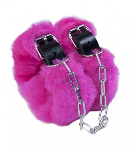 Кожаные наручники со съемной розовой опушкой - Лунный свет - купить с доставкой в Ростове-на-Дону