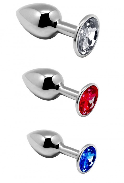 Набор из 3 серебристых анальных втулок со стразами Metal Plug Kit - Adrien Lastic - купить с доставкой в Ростове-на-Дону