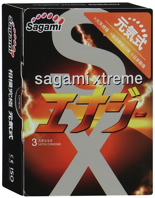 Презервативы Sagami Xtreme ENERGY с ароматом энергетика - 3 шт. - Sagami - купить с доставкой в Ростове-на-Дону