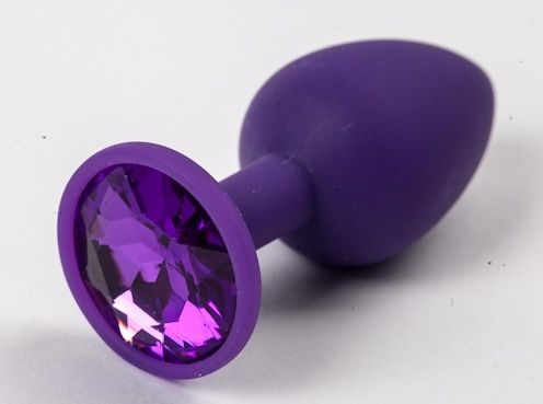 Фиолетовая силиконовая анальная пробка с фиолетовым стразом - 7,1 см. - 4sexdreaM - купить с доставкой в Ростове-на-Дону
